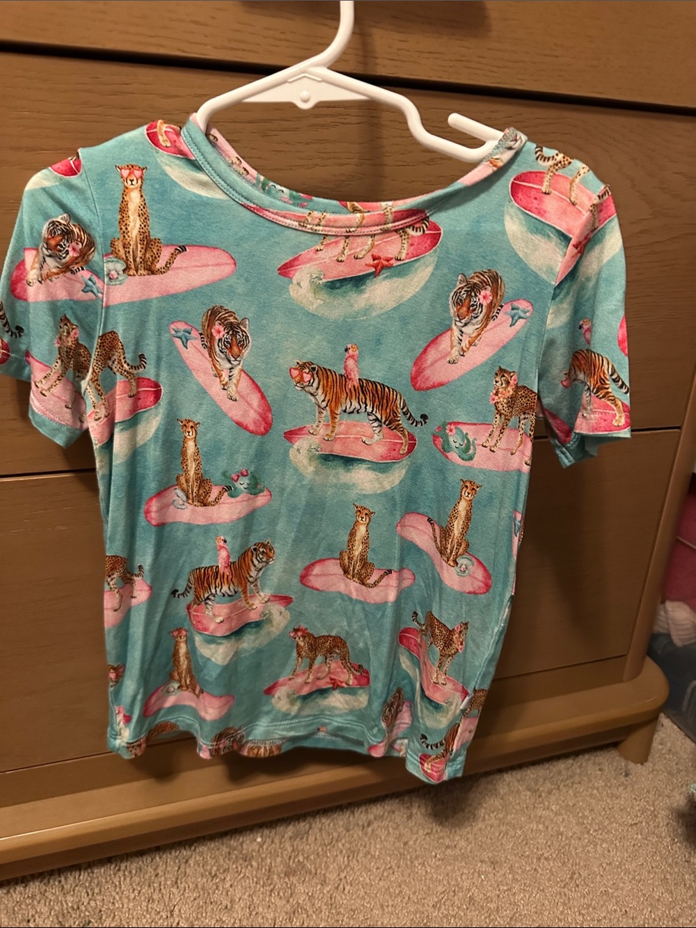 Posh Peanut Turquoise Tee with Pink Surfing Tiger Print